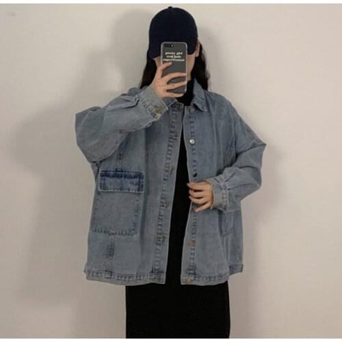 Harajuku Loose Boyfriend Style Women Denim Jacket Korean Turn Down Collar Female Jean Coat 2021 New Spring Ladie Fashion Clothes
