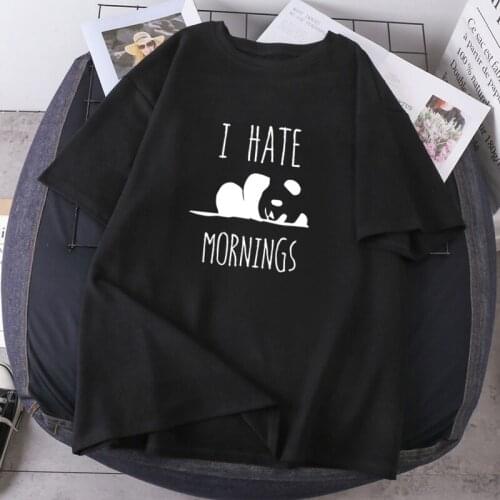 I Have Mornings Panda Print Woman T-shirts Summer K-pop Female Hip Hop Clothing Tops Round Neck High Quality Fashion 2021 Tees