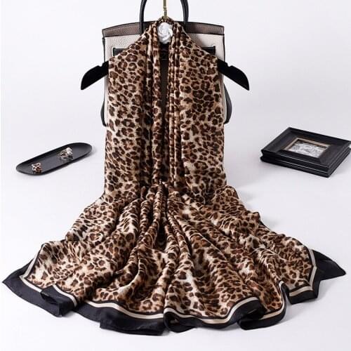 2021 Fashion New Sunscreen Shawl Popular Leopard Print Beach Towel Female 180X90CM Dustproof Bandanna Summer Luxury Silk Scarves