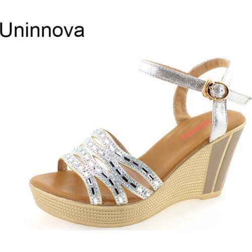 Womens Platform Glitter Super High Heel Sandals Peep Toe Lightweight Crystal Wedge Summer Shoes Uninnova WSA025