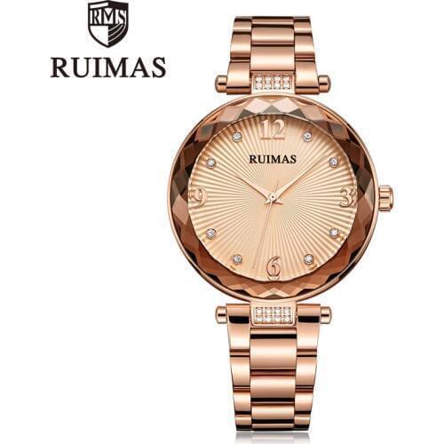 Ruimas Womens Metal Quartz Watches Clock Rose Gold Wristwatch Relogios Femininos Montre Femme