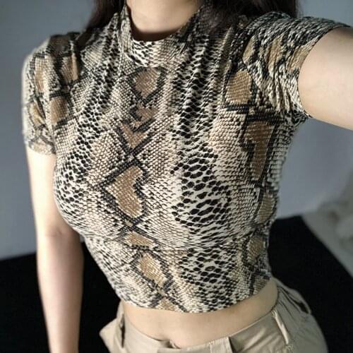2021 Sexy Crop Top Women Snake Print Tank Top Slim Primer High Collar Vest Harajuku Crop Tank Top T Shirt Femme Girls Camis Tops