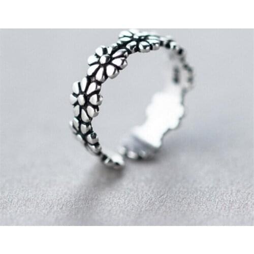 Retro 925 Sterling Silver Elegant Vintage Sun Flower Open Rings For Women Female Jewelry Anillos Mujer Gifts Accessories SR268