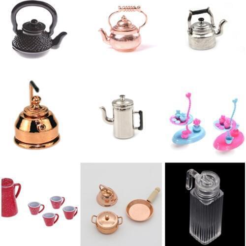 1/12 Dollhouse Miniature Accessories Mini Metal Kettle Simulation Furniture Tea Pot Kitchen Model Toys for Doll House Decoration