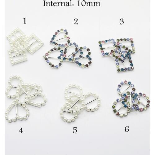 10mm Color Rhinestone buckle, Mix design order accept, Pearl buckle, 10 pcs / lot, full of crystal fit wedding ribbon and hair