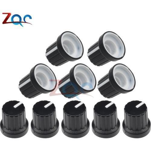10Pcs WH148 knob 6mm Shaft Hole Dia Plastic Threaded Knurled Potentiometer Knobs Caps