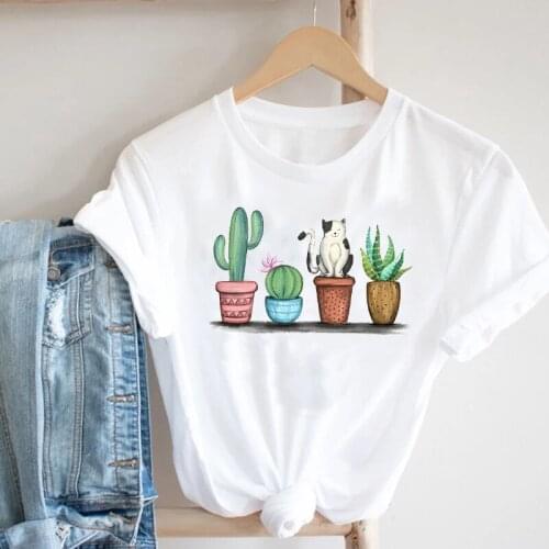 2021 Summer Womens T-shirts Cute Graphic t shirt Fashion Fun Retro Top Female O-Neck White Short Sleeve t-shirt femme