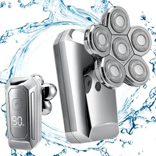 6 In 1 Mens 4D Electric Shaver Rechargeable 6 Floating Heads Beard Nose Ear Hair Trimmer Bald Head For Men Razor Clipper Face