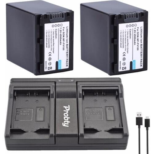 2Pcs NP-FV100 NP FV100 Battery + USB Dual Charger For Sony PJ200E PJ260E PJ600E PJ220E PJ580E PJ760E PJ820E PJ610E PJ790E PJ510E