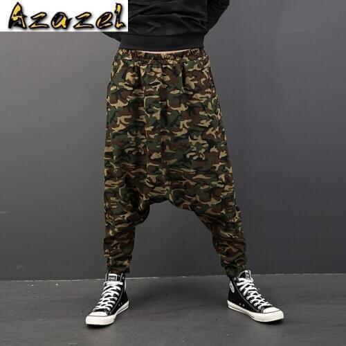 Azazel Hot 2020 Loose Large Size Tide Men Big Crotch Pants Male Army Green Printing Camouflage Harem Pants Man Hip Hop Trousers