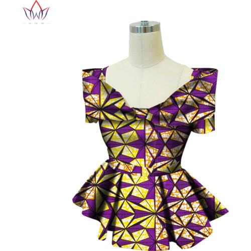 Bintarealwax African Print Tops Shirt for Women Dashiki Modern Style Bazin Riche Plus Size Traditional Women Clothing WY1060