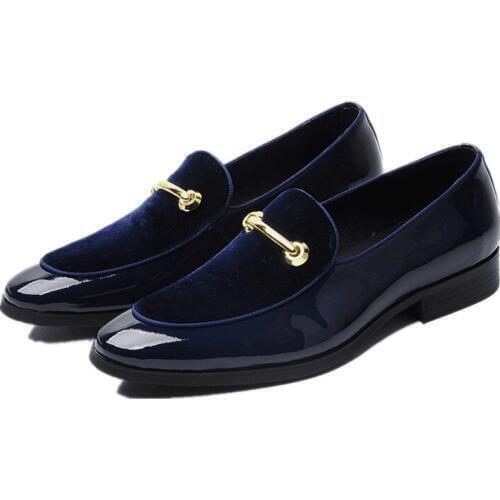 Large Size EUR45 Black / Blue Loafers Boys Prom Shoes Genuine Leather Social Shoes Mens Wedding Shoes