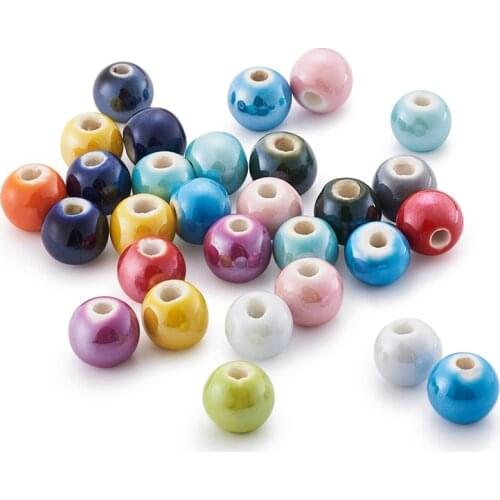 10mm 100pcs Pearlized Blue Red Green Aqua-marine Handmade Porcelain Clay Ceramic Jewelry Making DIY Loose Ball Round Beads