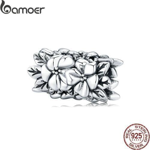Bamoer Metal Flower Beads for Women 925 Sterling Silver Charm fit Original Snake Bracelet DIY Bracelet Bangle Jewelry SCC1488