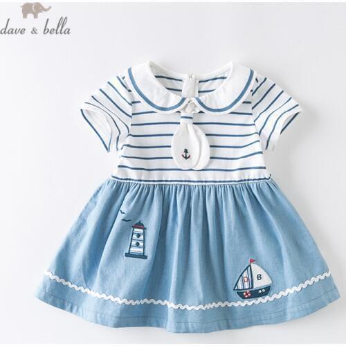 DBJ13901 dave bella summer baby girls cute cartoon striped dress children fashion party dress kids infant lolita clothes