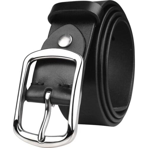 Mens Belt Retro Stainless Steel Pin Buckle Cowskin Belts Handmade Genuine Leather 3.8cm Male Belt