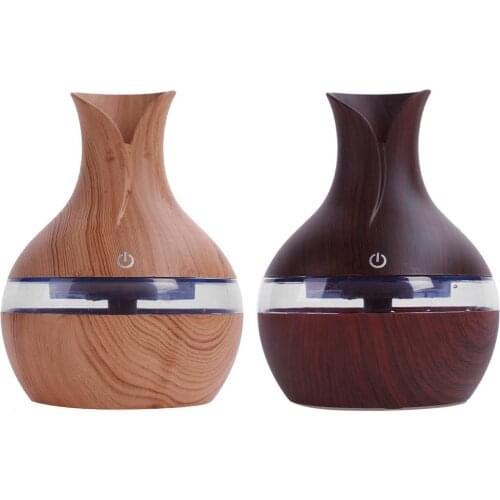 Electric Humidifier Essential Aroma Oil Diffuser Home Wood Grain Ultrasonic Air Humidifier Mini Mist Maker with 7 Color LED