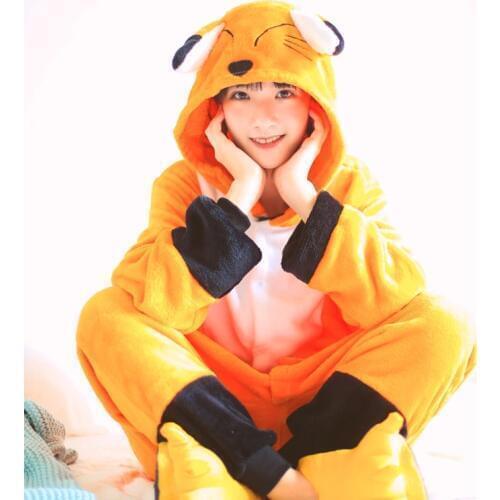 Flannel warm fox pajama Kigurumi fox long sleeve hooded onesies for adults Whole one piece animal pajamas kegurumi onsie