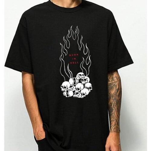 Skull Flame Print Gothic Style T Shirt Summer Mens 2020 Fashion Short Sleeve Streetwear Black T-Shirt Tops Punk Grunge Clothes