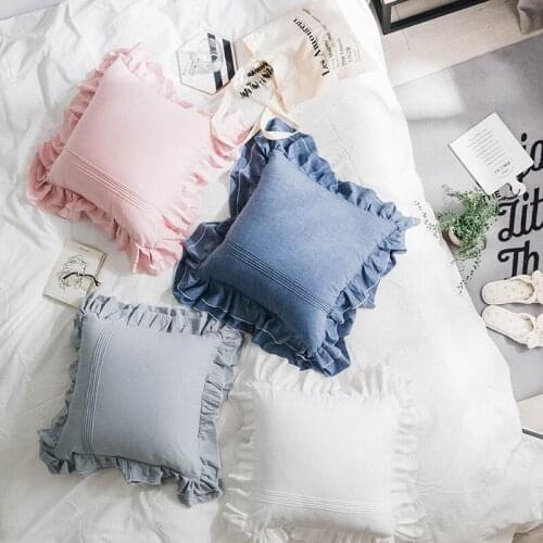 Korean Style Lotus Leaf Cotton Back Pillow Seat Cushion Home Living Room Sofa Solid Color Throw Pillows Cute Pink Pillowcase New