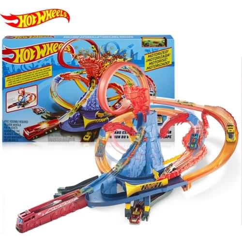Hot Wheels New City Electric Car Track Volcano Escape Theme Raceway Challenge Toy Car Set for Boys Children Oyuncak Araba FTD61