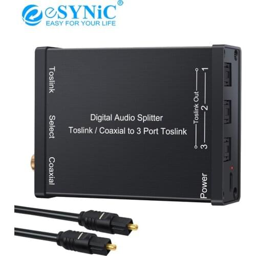 ESYNiC 2 x 3 Toslink Coaxial Switcher 3 way Spdif Toslink Optical Coaxial to Toslink Converter 2 in 3 Out Digital Audio Splitter
