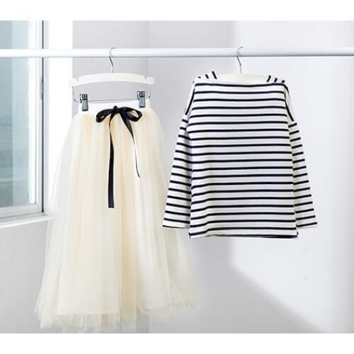 Girls clothing set 2021 new child clothing teenager kids clothes striped full sleeved t shirt + long skirt 2 piece for age 4-12