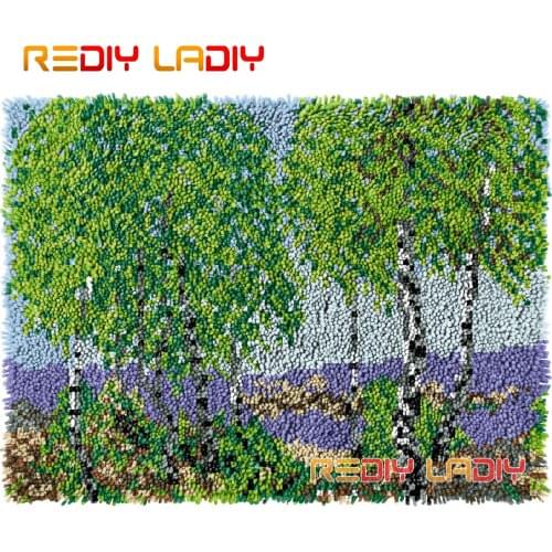 Latch Hook Rug Birch Trees Crocheting Wall Tapestry Kits DIY Carpet Rug Chunky Yarn Needlework Knitted Floor Mat Hobby & Crafts