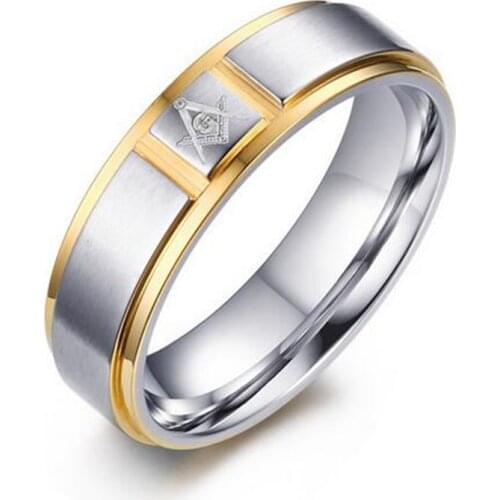 Cool Masonic Rings for Men Stainless Steel with Gold-Color Fashion Ring