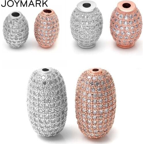 Micro Pave CZ Zircon 925 Sterling Silver Barrel Rice Shape Lucky Spacers Loose Beads DIY Jewelry Findings Accessories SB-CZ601