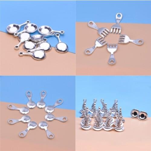 20Pcs/Lot Cute Small Tableware Saucepan Spoon Fork Charms Making Halloween Hat Pendant For Keychain Earrings Women Gift Jewelry