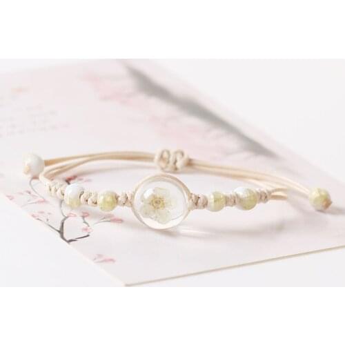 Sweet Daisy Dandelion Flower Bracelet Ceramic Beads Hand-weave Adjustable Bracelet for Women Girls