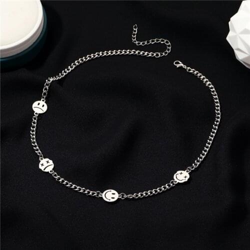 Fashion Sad Smiley Face Pendant Necklace For Women Men Punk Hip Hop Round Charms Statement Choker Jewelry Party Gifts