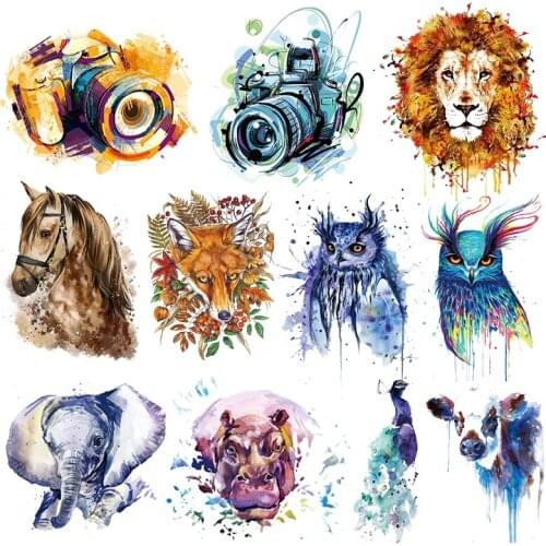 DIY Washable Patches Animal Print Camera Thermal Stickers For Clothes Bags Heat Transfer Patch For T-Shirts Iron On Sticker