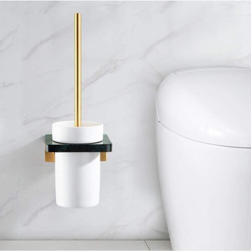 Marble 3 in 1 Toilet Bowl Brush and Holder for Bathroom Organization - Sturdy, Space Saving, Deep Cleaning - Wall Mount