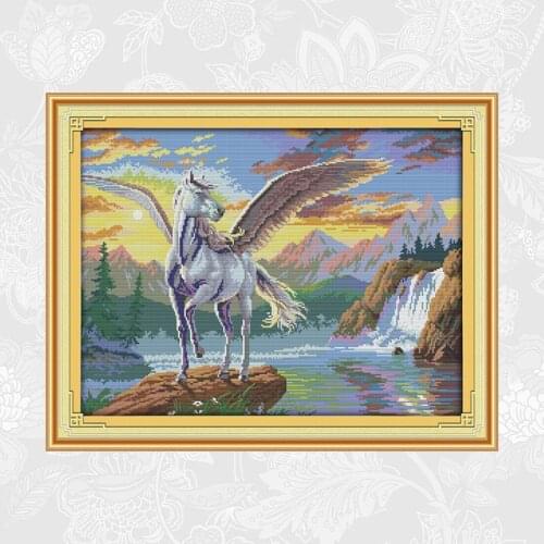 Flying Horse Cross-stitch Handwork Beginner Embroidery Sets Printed Canvas 11CT 14CT Needlework Home Decor
