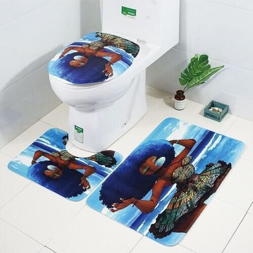 3PCS Flannel Toilet Floor Mat Set Anti-Skid Bathroom Carpet with personality girl HD printing Toilet Cover and floor Rugs set
