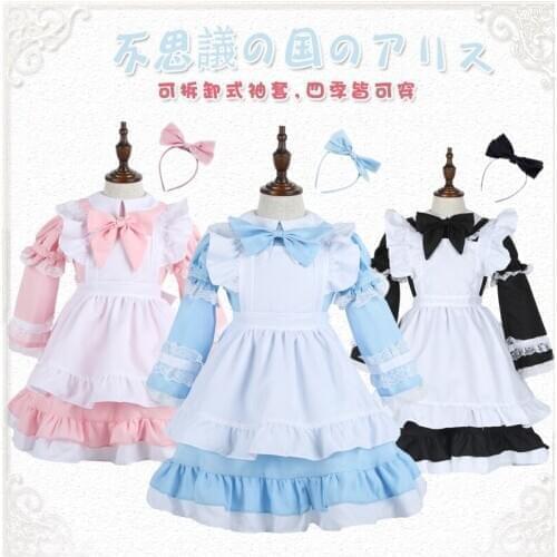 Halloween Baby Girls Party Dress Child Girls Maid costume Alice Dream Kids Lolita Cosplay Costume Pink Blue