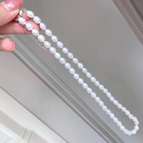 Unique Pearls jewellery Store Rice Pearl Necklace 6-7mm White Genuine Freshwater Pearl Necklace Women Jewelry