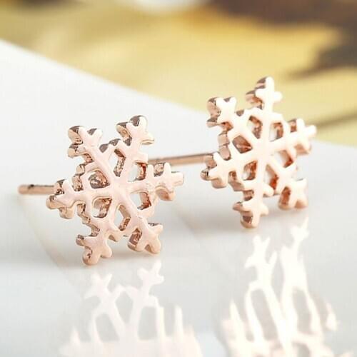 MOONROCY Rose Gold Color Silver Color Simple Crystal Earring Jewelry Snow Flower for Women Girls Gift Dropshipping