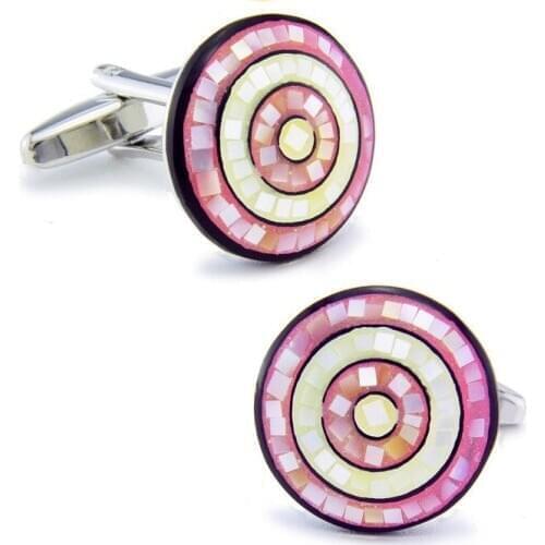 SPARTA Plated Wihte Gold + Nature Pearl Shells + Enamel pink cufflinks mens Cuff Links + Free Shipping !! metal buttons