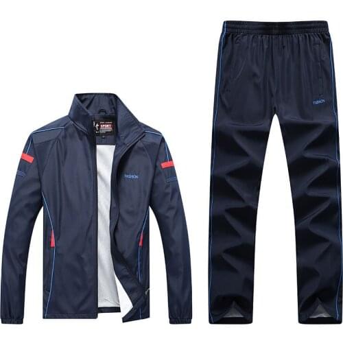 Mens Sportswear Set New Spring Autumn Tracksuit 2 Piece Sports Suit Jacket+Pant Sweatsuit Male Jogging Clothing Asian Size