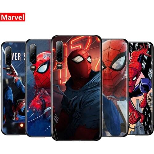 Marvel Super Hero Avengers Spider-Man For Huawei P50 P40 P30 P20 P10 P9 P8 Lite Mini E 5G Pro Plus TPU Silicone Black Phone Case