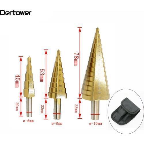 3pcs/lot 4-12/20/32mm HSS Steel Drill Bit Large Step Cone Titanium Coated Metal Cutter Tool Set With Pouch
