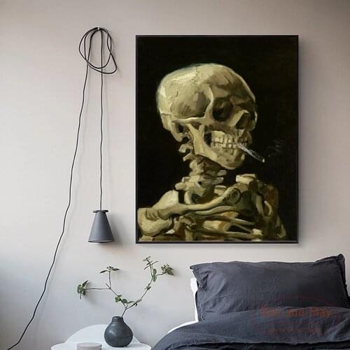 Vincent Van Gogh Skull with Cigarette Posters And Prints Canvas Painting Wall Pictures For Living Room Decoration Home Decor