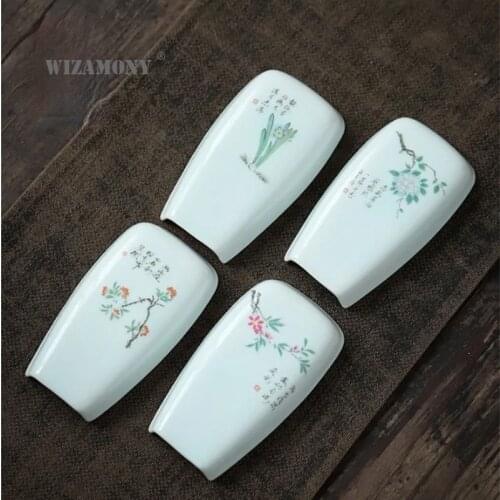 WIZAMONY shadow green ceramic tea then kung fu tea accessories tea lotus tea art ornaments tea spoon appreciation tea spare part