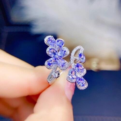 Jewelry Vintage 925 Silver Tanzanite Ring for Party VVS Grade Natural Tanzanite Ring Silver Gemstone Ring Gift for Girl