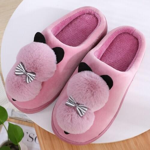 Womens Winter Cotton Slippers Cute Cartoon Warm Plush Slippers Woman Slip On Flat Soft Shoes Ladies Comfortale Bedroom Shoe