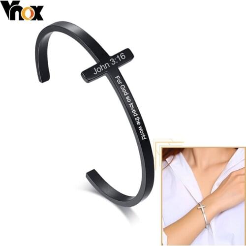 Cross Bangle for Women Men Black Stainless Steel Cuff Bracelet Casual Stylish Religious Jesus Bible Jewelry