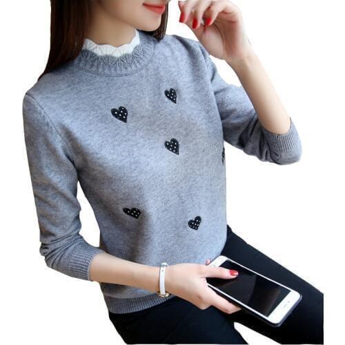 2019 Autumn Winter Sweater Women Embroidery Knitted Long Sleeve Women Sweaters Pullover Female Tricot Jersey Jumper Pull Femme